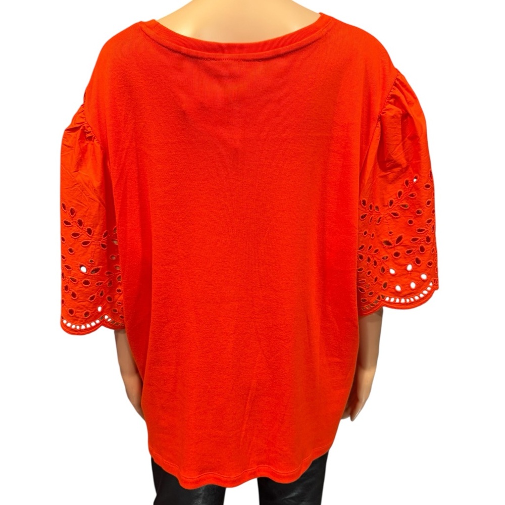 PHILOSOPHY Vibrant Eyelet Sleeve Crew Neck Blouse Poppy Orange NWT 3X - Picture 11 of 17